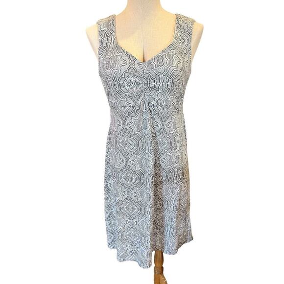 Prana Dresses & Skirts - PrAna Viana Dress Women's Small Gray White Print Sleeveless V-Neck Knee Length